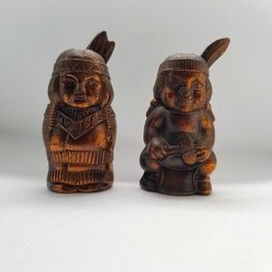 Vintage Brass or Copper( Plated) Native American Salt and Pepper Shakers.